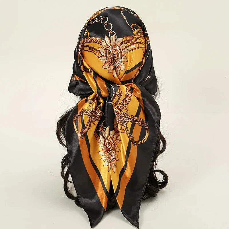 Satin Square Scarf – Elegant 2025 Print Hijab, Shawl & Hair Wrap