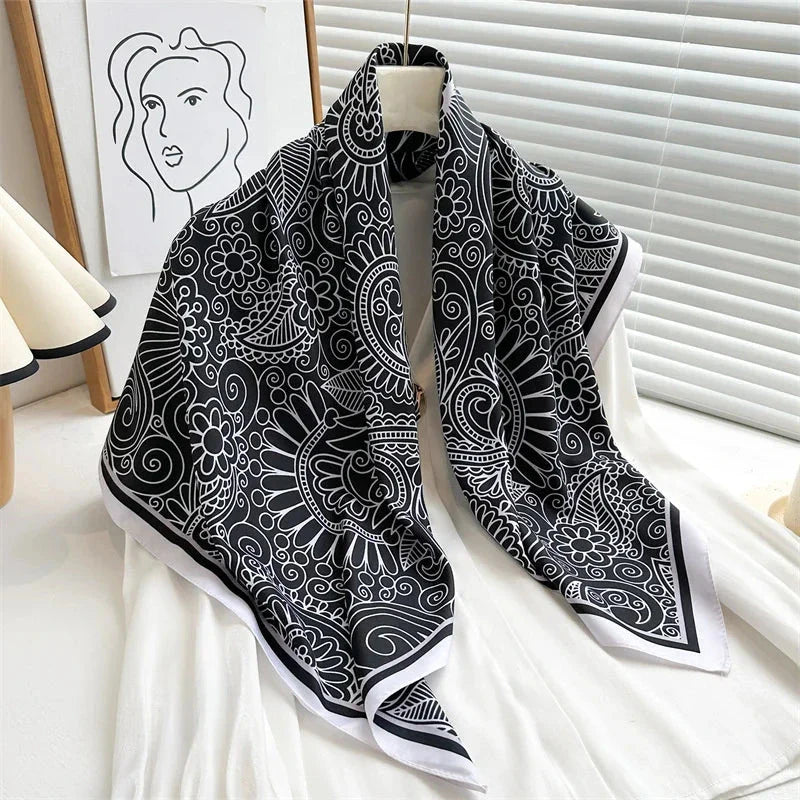 90x90cm Square Silk-Feel Scarf – Luxury Women’s Shawl & Head Wrap