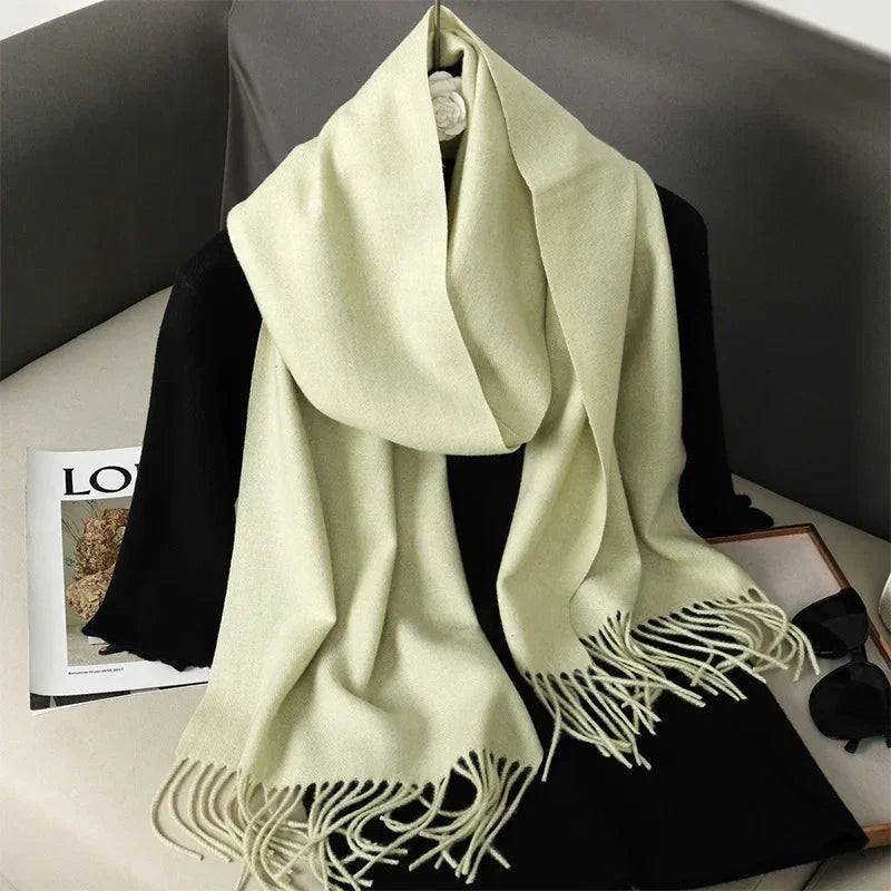 62-Color Winter Cashmere Scarf – Warm Tassel Pashmina Wrap for Women