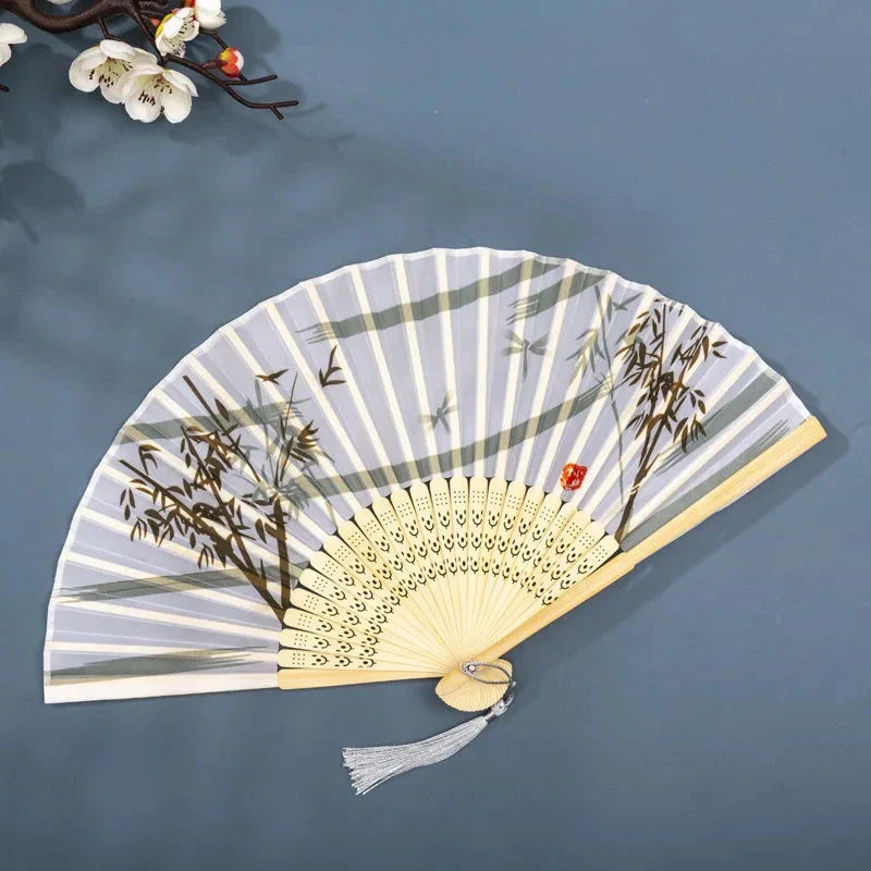 Hand Fan Foldable Silk Fan Noodles Bamboo Fan Bones Halloween Cosplay Prop Christmas Wedding Decoration Party Gifts Art Crafts