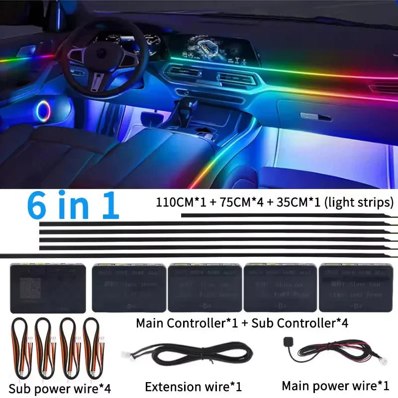 Universal 18-in-1 RGB Car Ambient Light Kit - Full Color App-Controlled Neon Strips