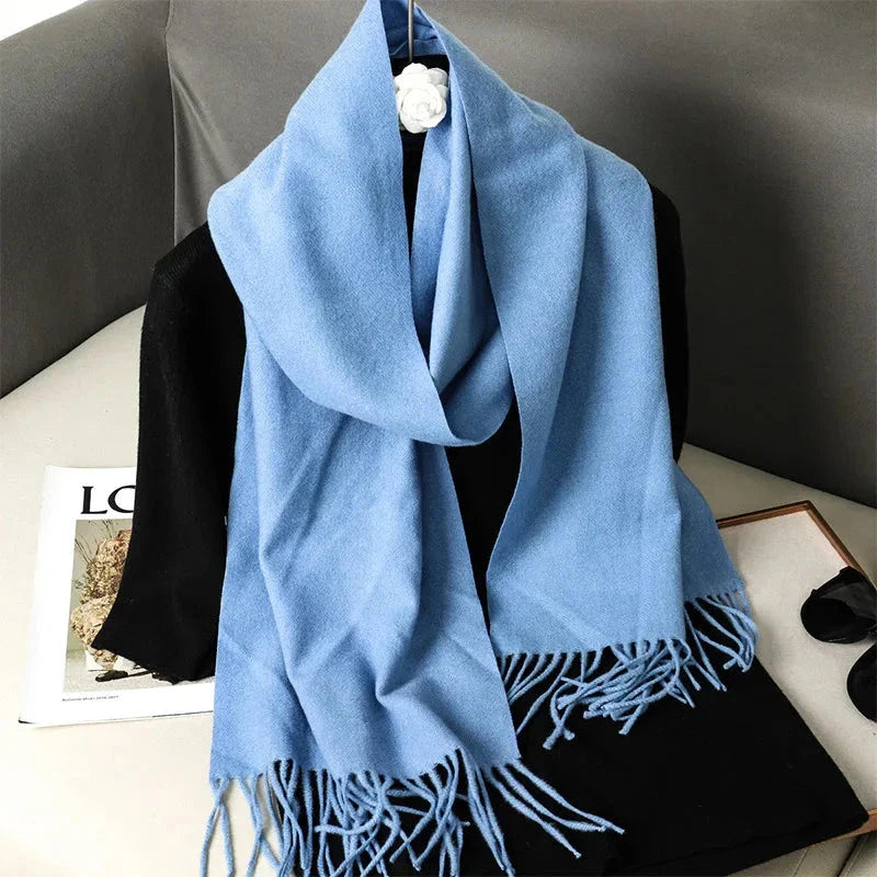 62-Color Winter Cashmere Scarf – Warm Tassel Pashmina Wrap for Women