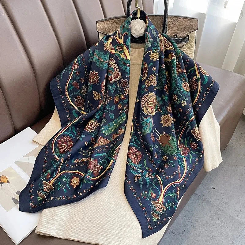 90x90cm Square Silk-Feel Scarf – Luxury Women’s Shawl & Head Wrap