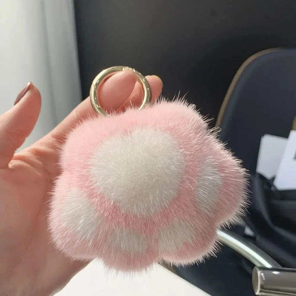 Cat Paw Plush Keychain – Cute Fluffy Faux Fur Pendant for Bags & Keys