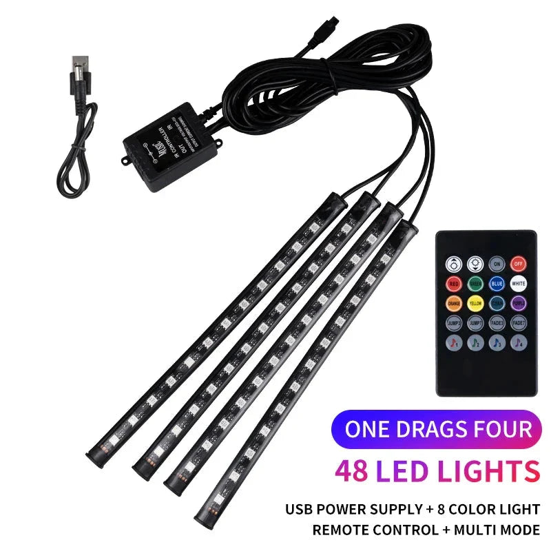 Neon LED Car Interior Ambient Light Kit – RGB Foot Strip Lighting with APP & Remote Control, Music Sync Car Decor Lamp