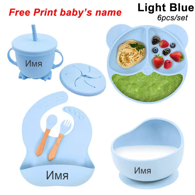 Baby Feeding Plate Set Suction Bowl Silicone Tableware 6PCS