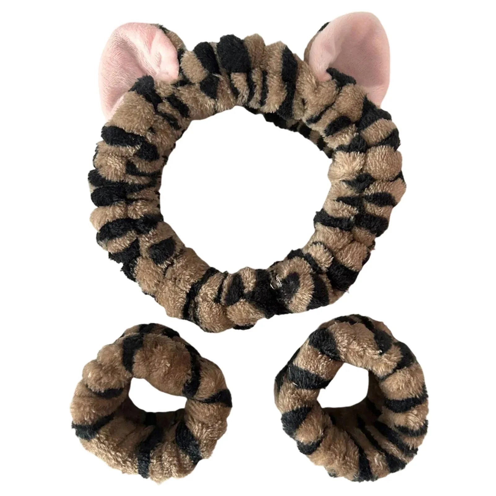 3pcs Wash Face Headband Soft Comfortable Plush Headband Wrist Strap Set For Girls Cartoon Cat Ear Shaped Wash Up Headband Kit