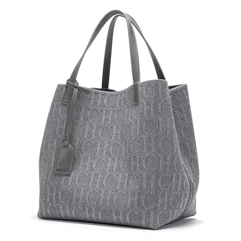 CHCH Tote Bag New Large Capacity Black Simple Knitted Shopping Bag 27*20*28cm