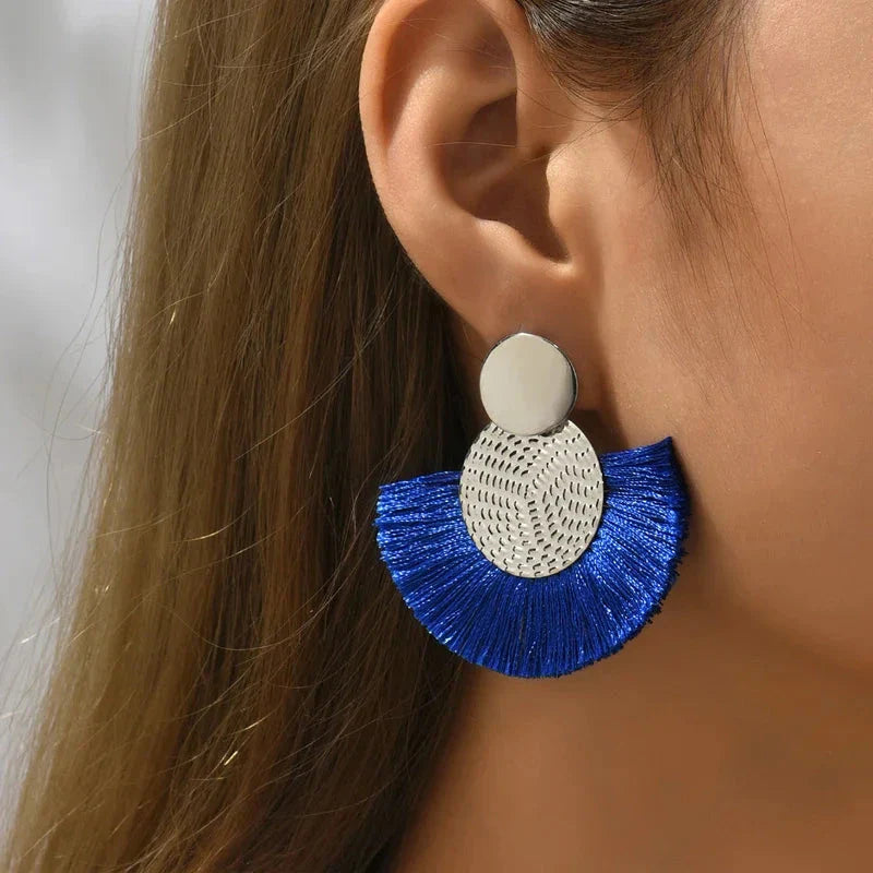 Bohemian Tassel Earrings – White Fringe Dangle Statement Jewelry for Women