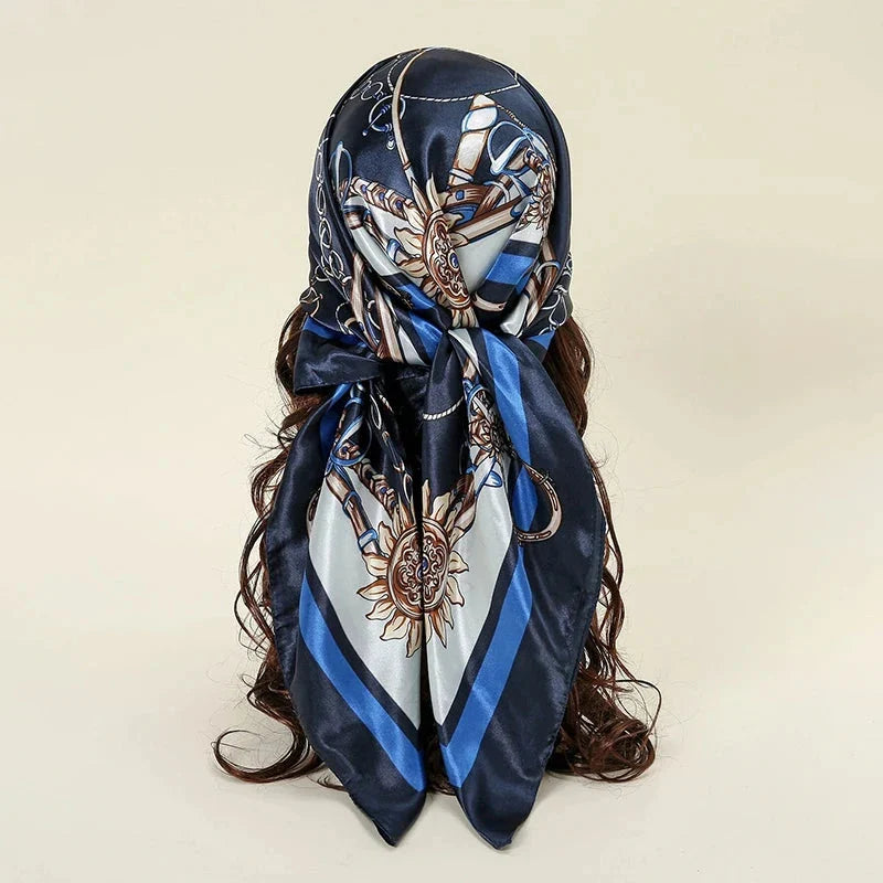 Satin Square Scarf – Elegant 2025 Print Hijab, Shawl & Hair Wrap