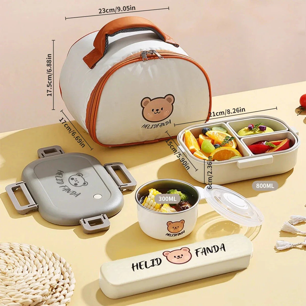 3-Compartment 800ml Lunch Box – Portable Microwaveable Bento Container