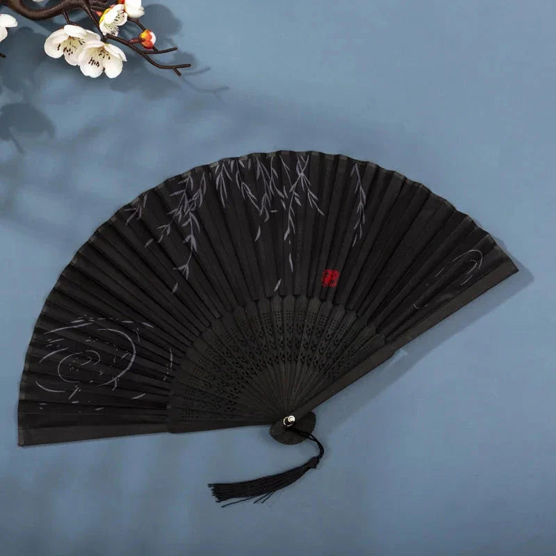 Hand Fan Foldable Silk Fan Noodles Bamboo Fan Bones Halloween Cosplay Prop Christmas Wedding Decoration Party Gifts Art Crafts