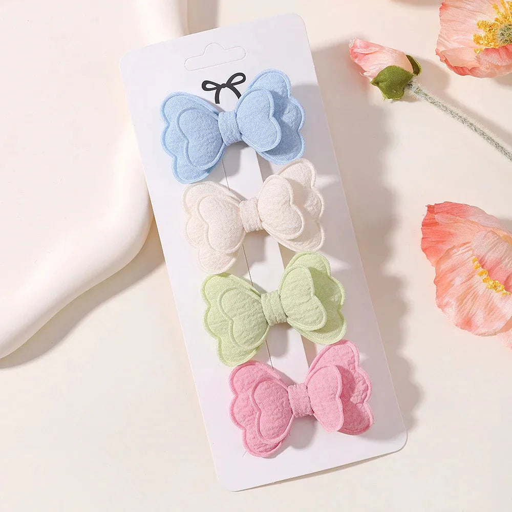 4Pcs Candy Colored Hair Clips for Girls Cute Double-Layered Bows