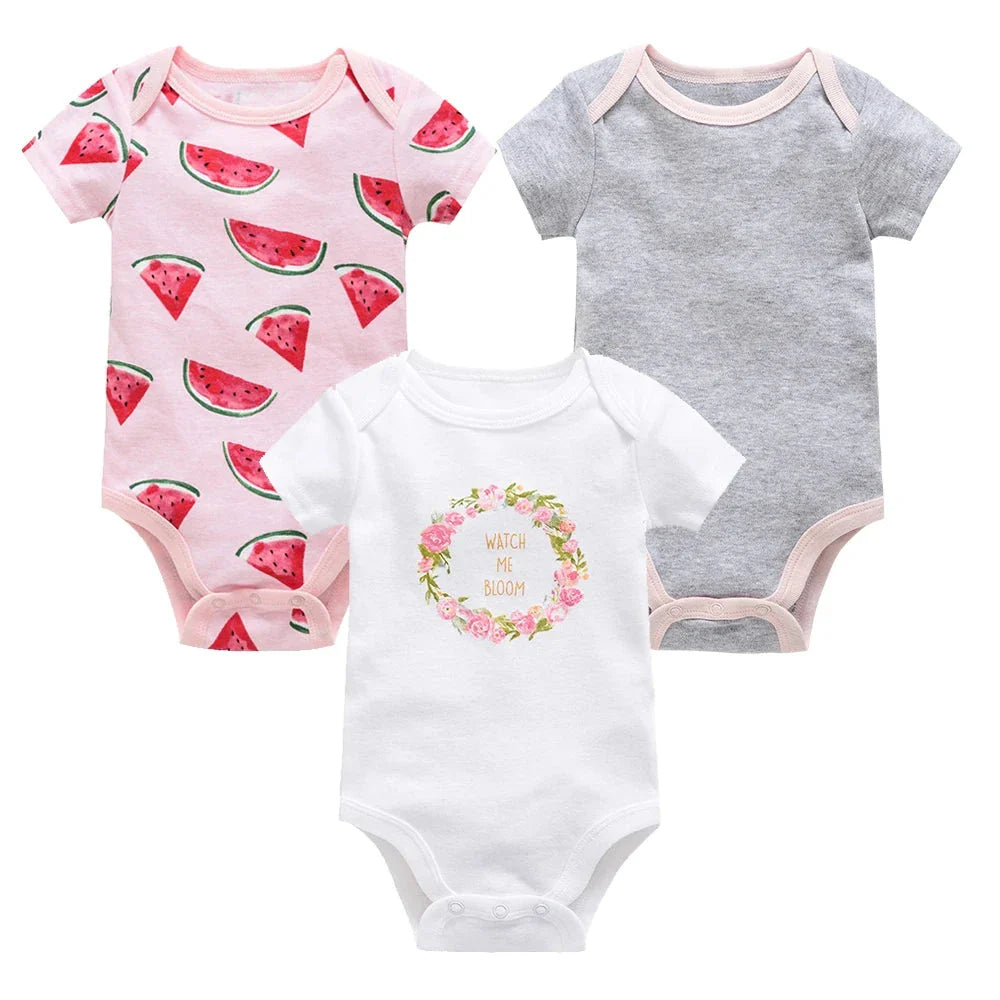 3/6 PCS Baby Cotton Bodysuits Set Short Sleeve Summer Outfits for Newborn Boys & Girls 0–12 Months