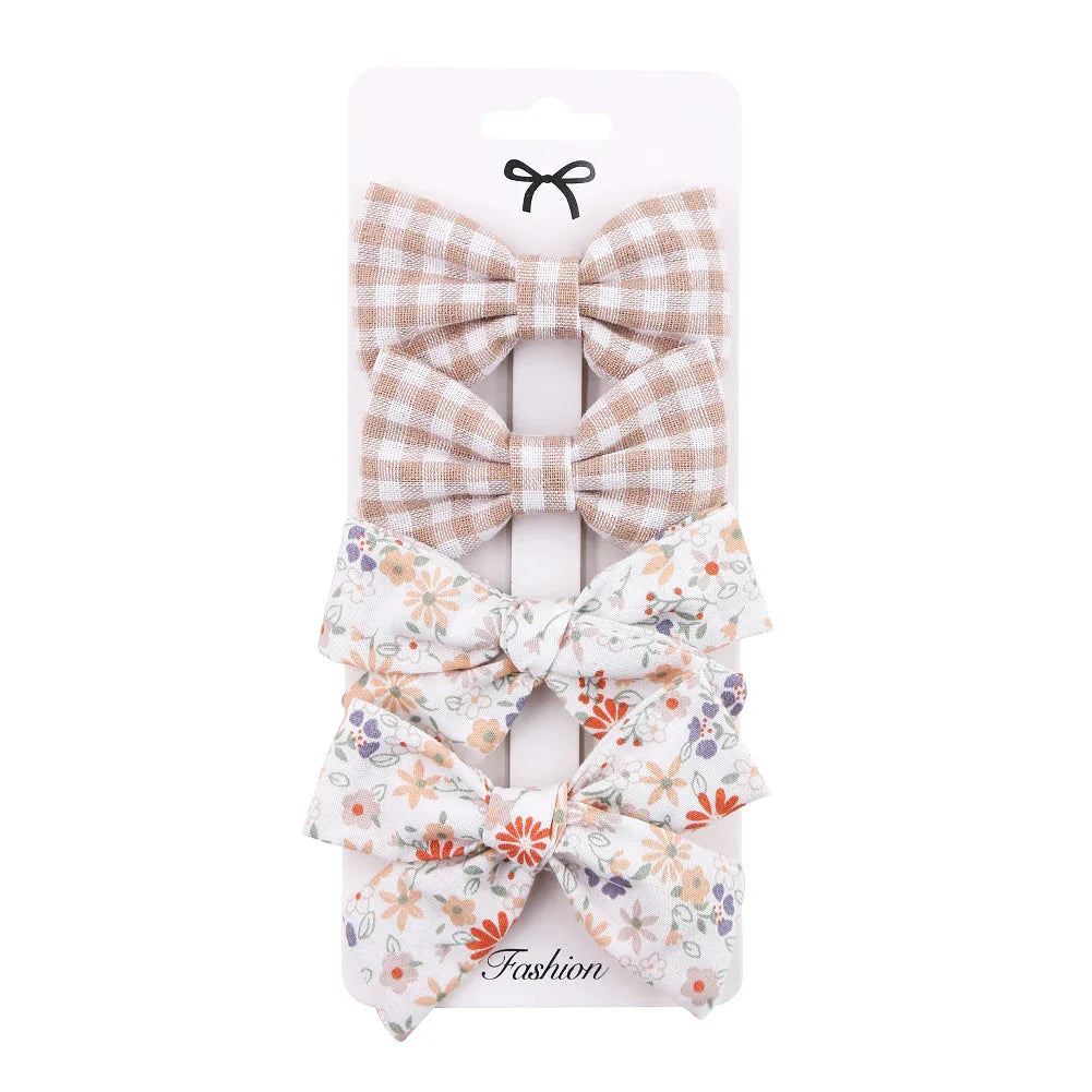 4Pcs Baby Bows Hair Clips Cotton Linen Hairpins for Girls