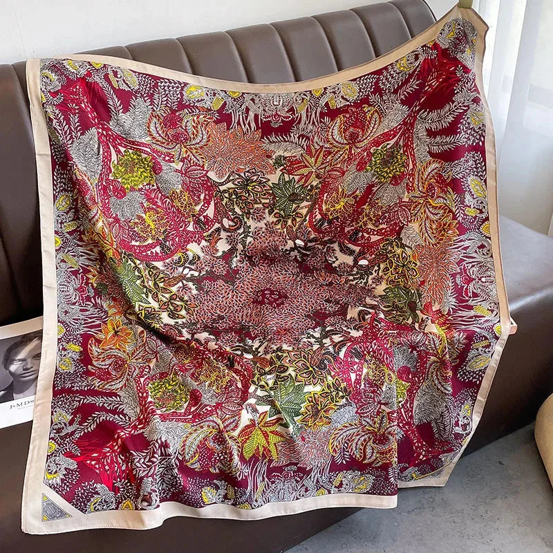 90x90cm Square Silk-Feel Scarf – Luxury Women’s Shawl & Head Wrap