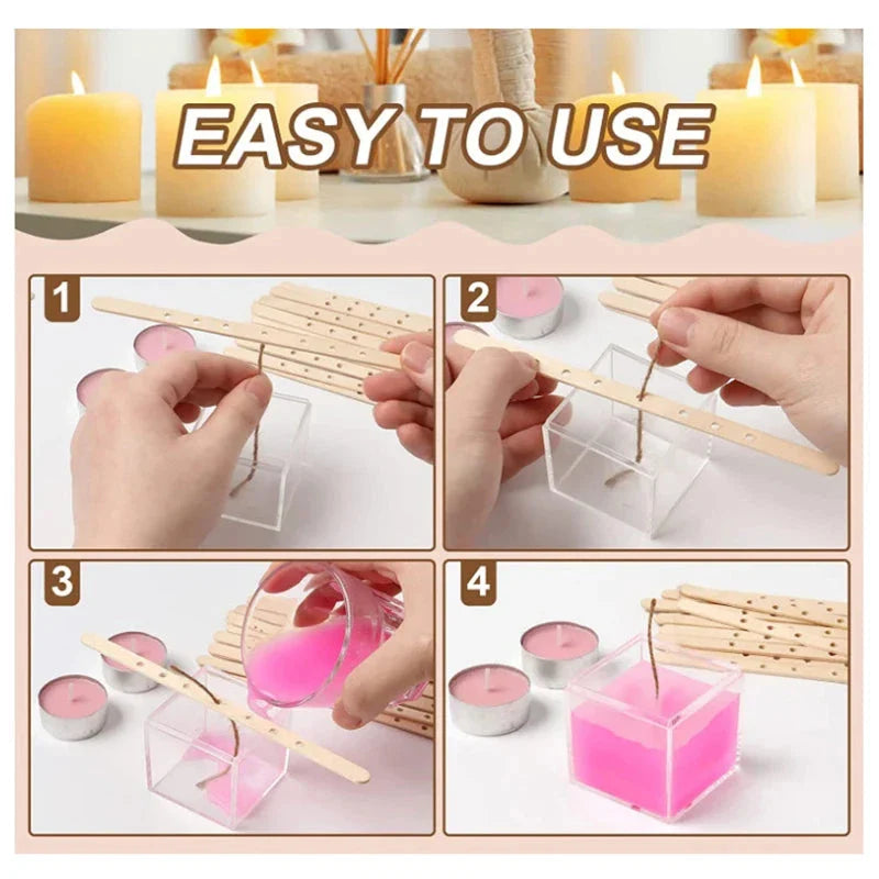 120Pcs Waxed Cotton Candle Wicks with Metal Stand – Smokeless Pre-Waxed Wick Set for DIY Candle Making, Soy & Paraffin Wax Supplies