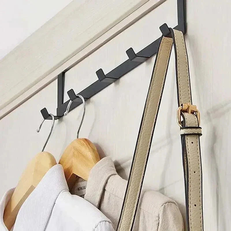 5-Hook Over Door Organizer Rack - Heavy Duty Iron Bathroom Kitchen Coat Hanger for Home Storage