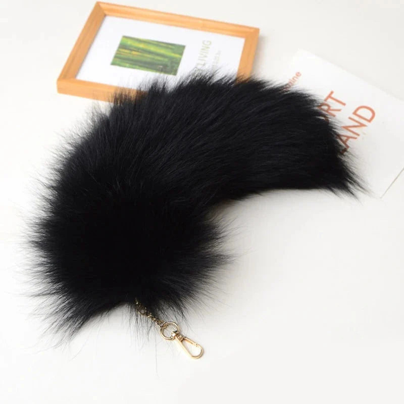 Plush-Fox Tail Keychain Furry Racoon Tail Keyring Keychain 28cm Animal Tail Key-Pendant Pompoms Keyring Holder Bag-Decor