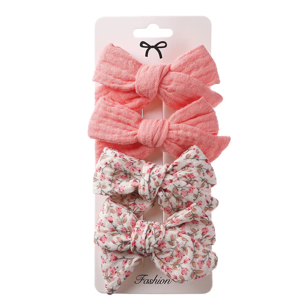4Pcs Baby Bows Hair Clips Cotton Linen Hairpins for Girls
