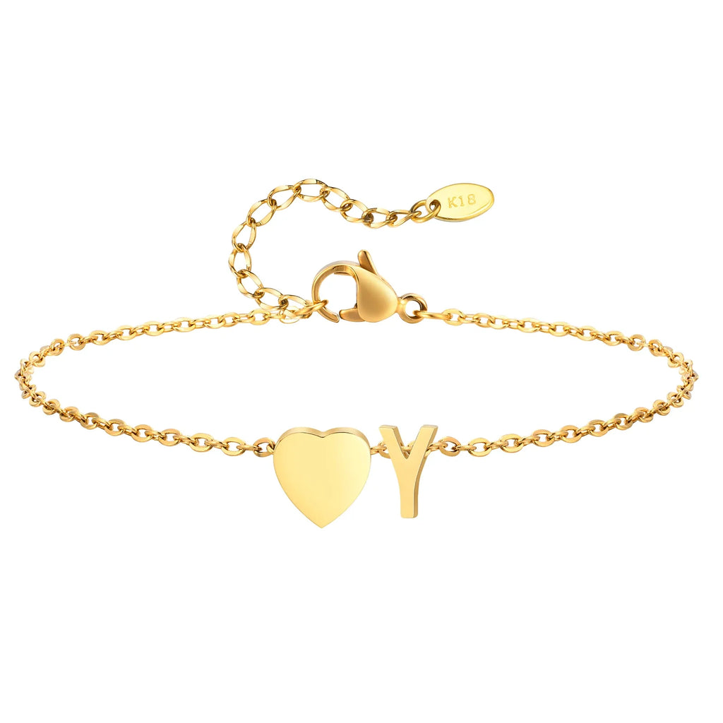 Women Heart Initial Stainless Steel Personalized Anklet Bracelets