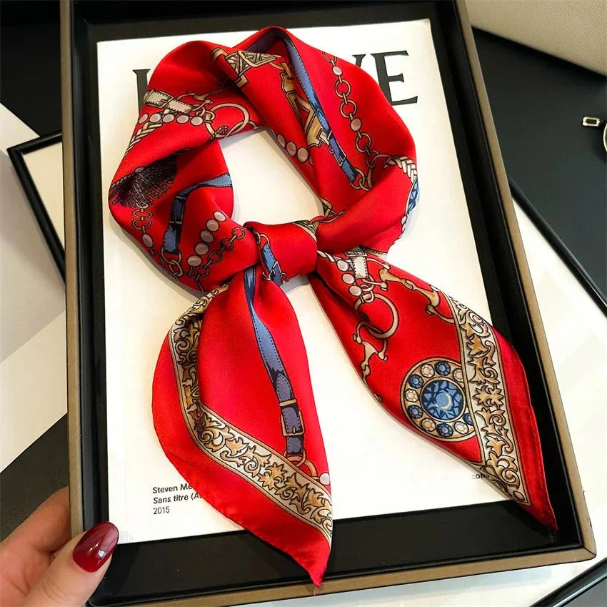 Four Seasons Print Silk Scarf – 70x70cm Luxury Headband & Shawl