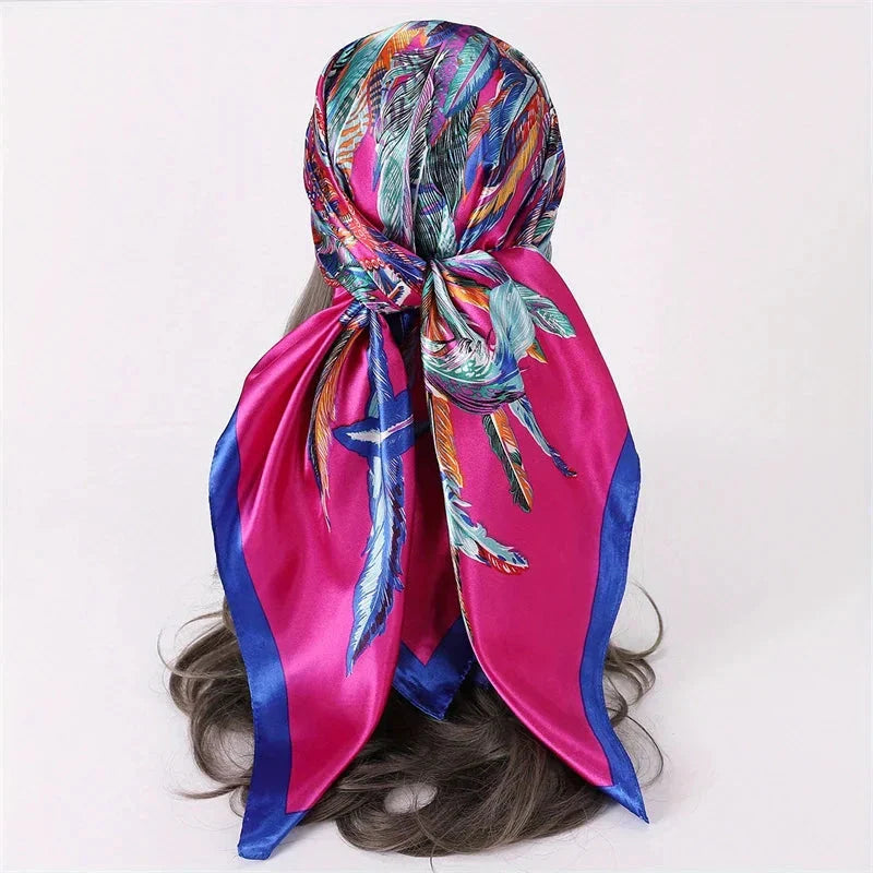 Satin Square Scarf – Elegant 2025 Print Hijab, Shawl & Hair Wrap