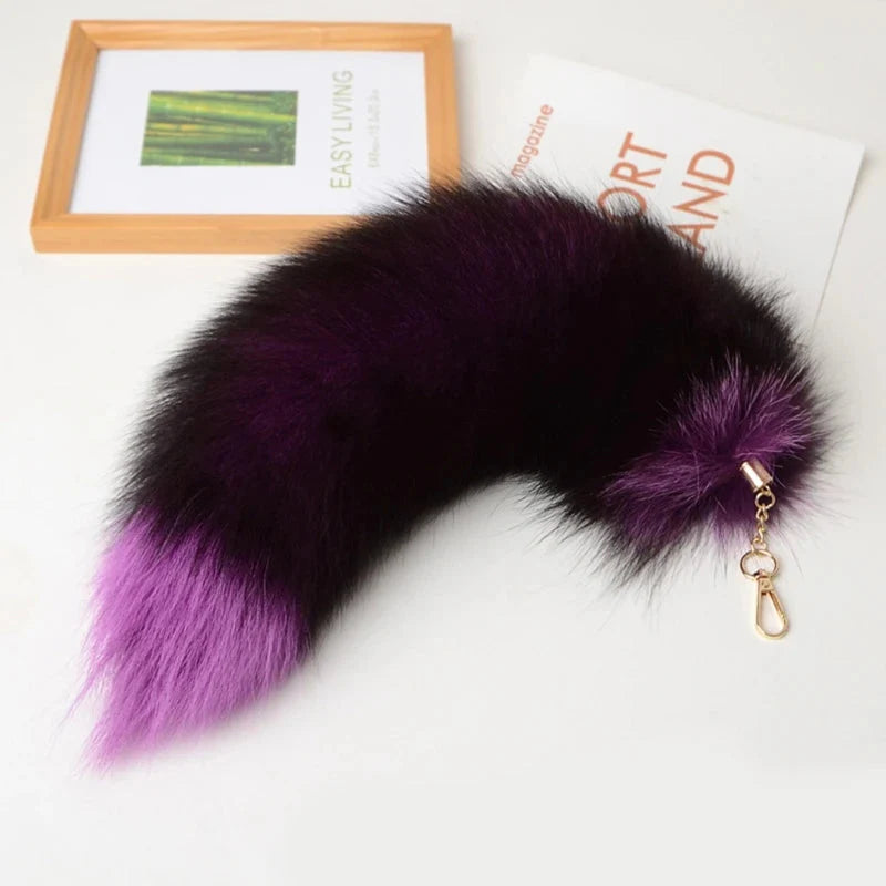 Plush-Fox Tail Keychain Furry Racoon Tail Keyring Keychain 28cm Animal Tail Key-Pendant Pompoms Keyring Holder Bag-Decor