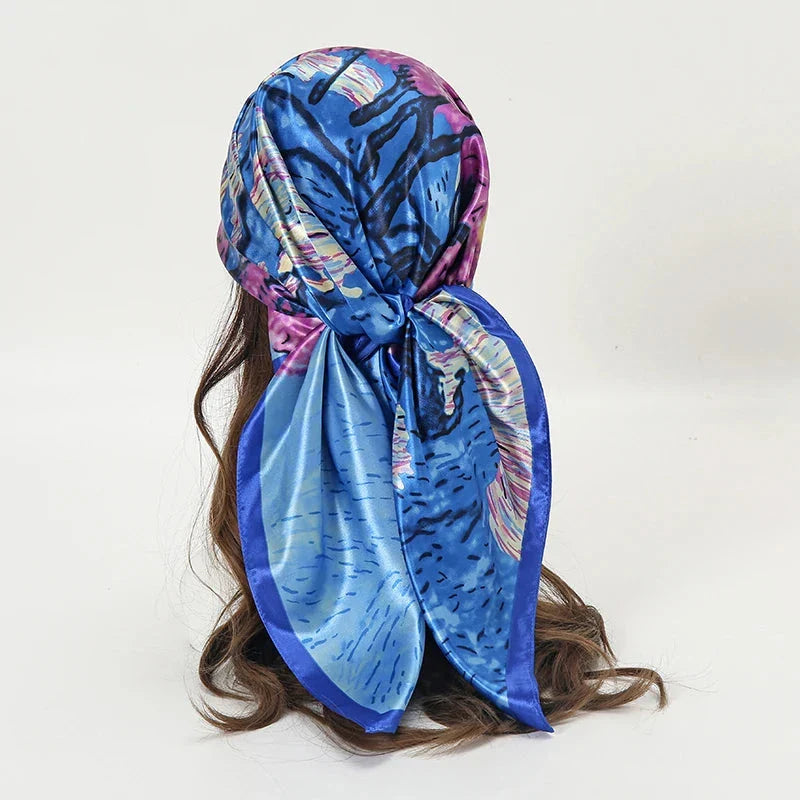 Satin Square Scarf – Elegant 2025 Print Hijab, Shawl & Hair Wrap