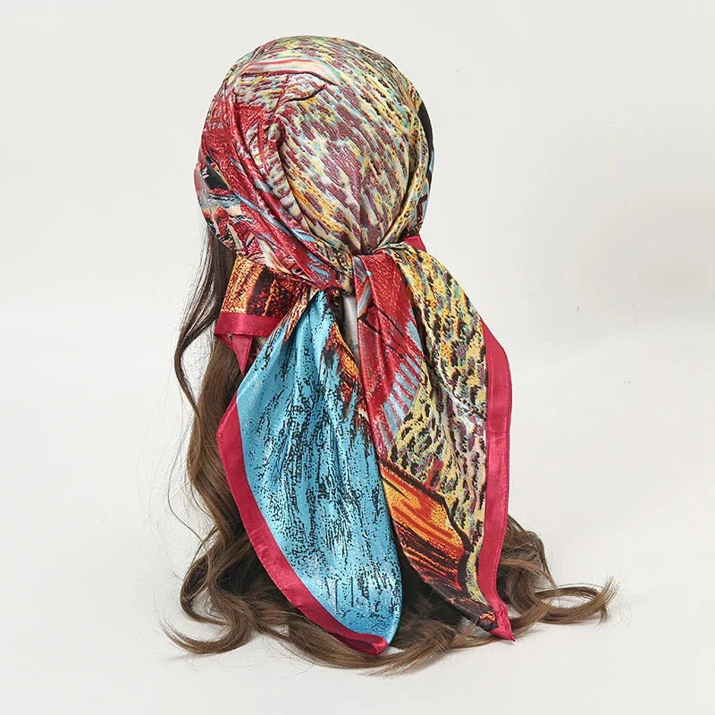 Satin Square Scarf – Elegant 2025 Print Hijab, Shawl & Hair Wrap
