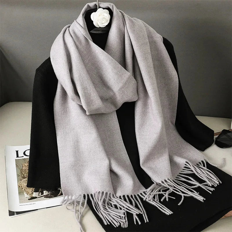 62-Color Winter Cashmere Scarf – Warm Tassel Pashmina Wrap for Women