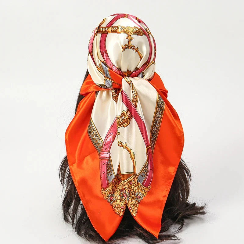 Satin Square Scarf – Elegant 2025 Print Hijab, Shawl & Hair Wrap