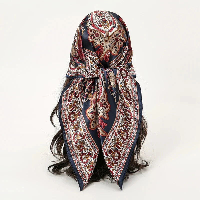 Satin Square Scarf – Elegant 2025 Print Hijab, Shawl & Hair Wrap