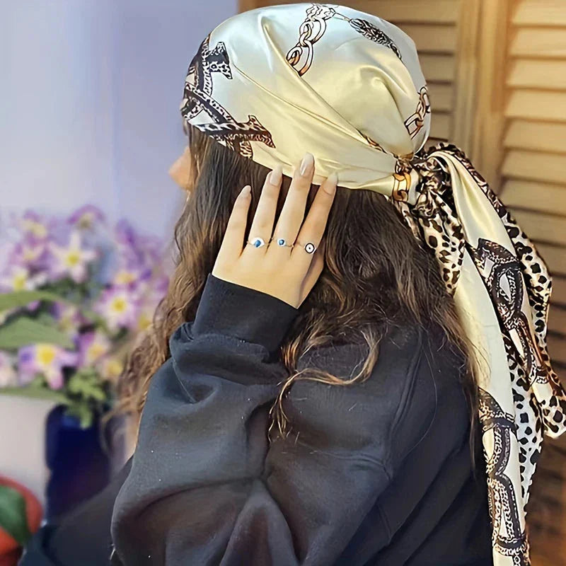 Satin Square Scarf – Elegant 2025 Print Hijab, Shawl & Hair Wrap