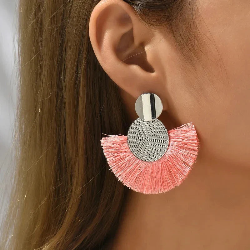 Bohemian Tassel Earrings – White Fringe Dangle Statement Jewelry for Women