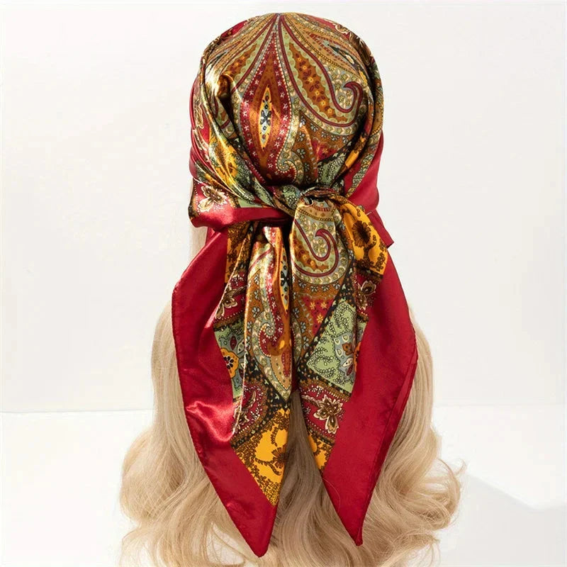 Satin Square Scarf – Elegant 2025 Print Hijab, Shawl & Hair Wrap