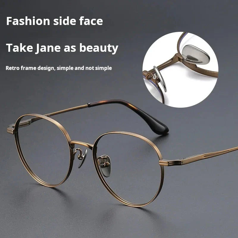 YIMARUILI Luxury Titanium Round Glasses – Retro Wide-Rimmed Frame
