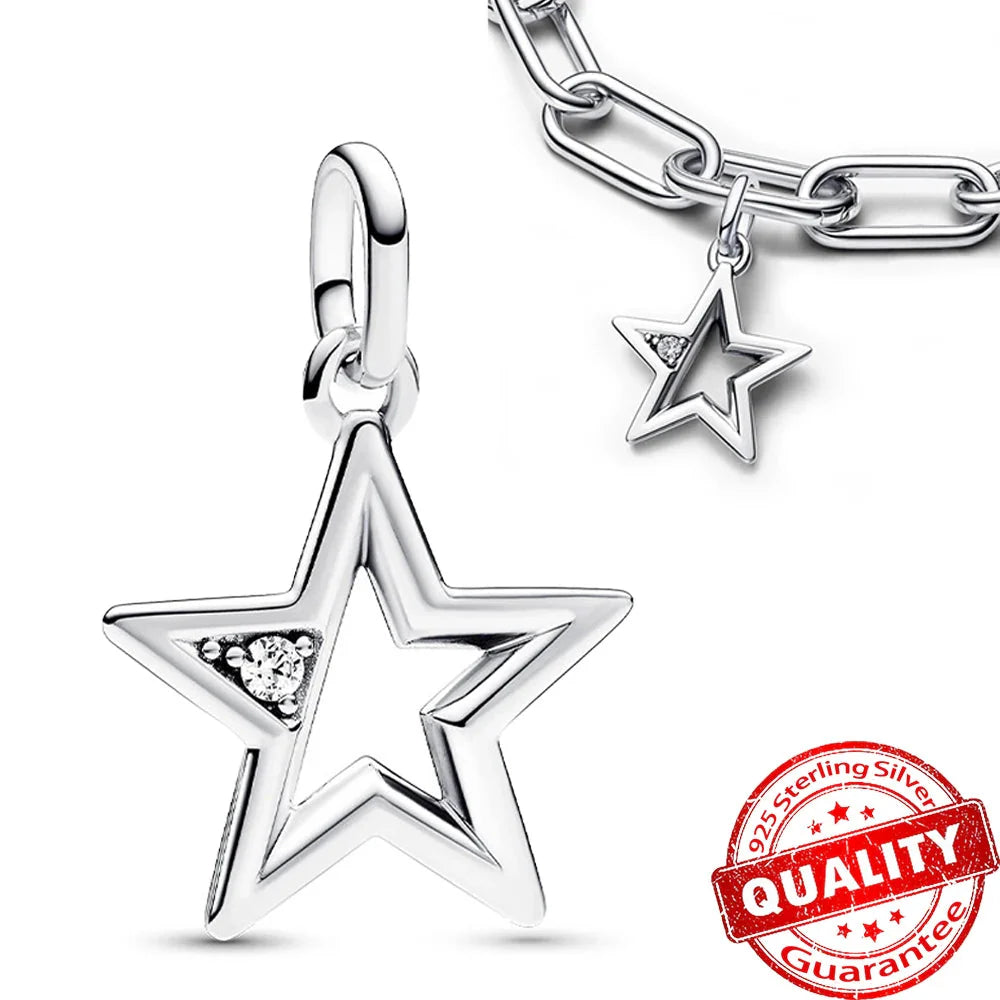 Sparkling Star Mini Dangle Charm - 925 Sterling Silver Green Heart Charm for Me Bracelet, Zircon & Crystal Accent, Customizable Girl Party Jewelry