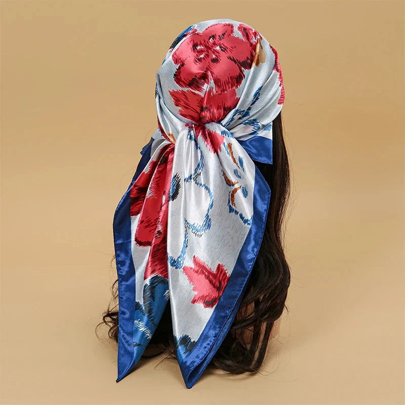 Satin Square Scarf – Elegant 2025 Print Hijab, Shawl & Hair Wrap
