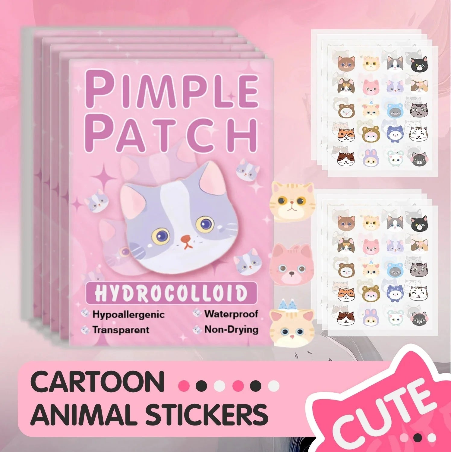 600pcs Cartoon Cat Acne Patches – Ultra-Thin Breathable Pimple Stickers