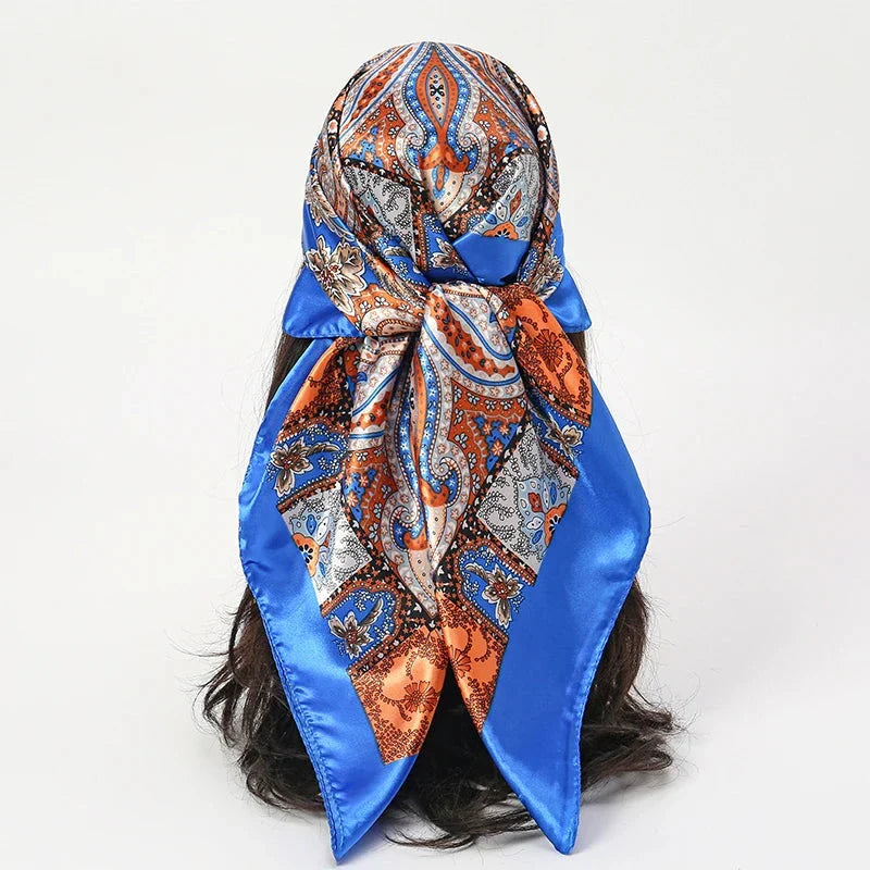 Satin Square Scarf – Elegant 2025 Print Hijab, Shawl & Hair Wrap