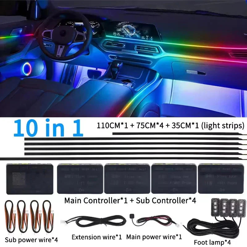 Universal 18-in-1 RGB Car Ambient Light Kit - Full Color App-Controlled Neon Strips