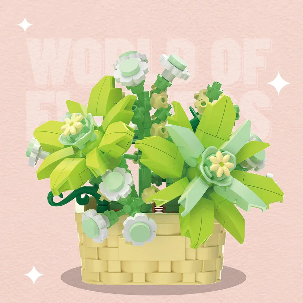 DIY Potted Plant Building Blocks Set - Rose Sunflower Succulents Bonsai Tree Romantic Garden Kids Model Bricks Toy Kit