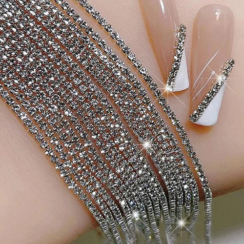 100/50cm Luxury Crystal Chain Nail Charms - 1.5/2mm Clear & AB Diamond Nail Art Decoration