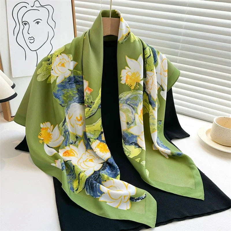 90x90cm Square Silk-Feel Scarf – Luxury Women’s Shawl & Head Wrap