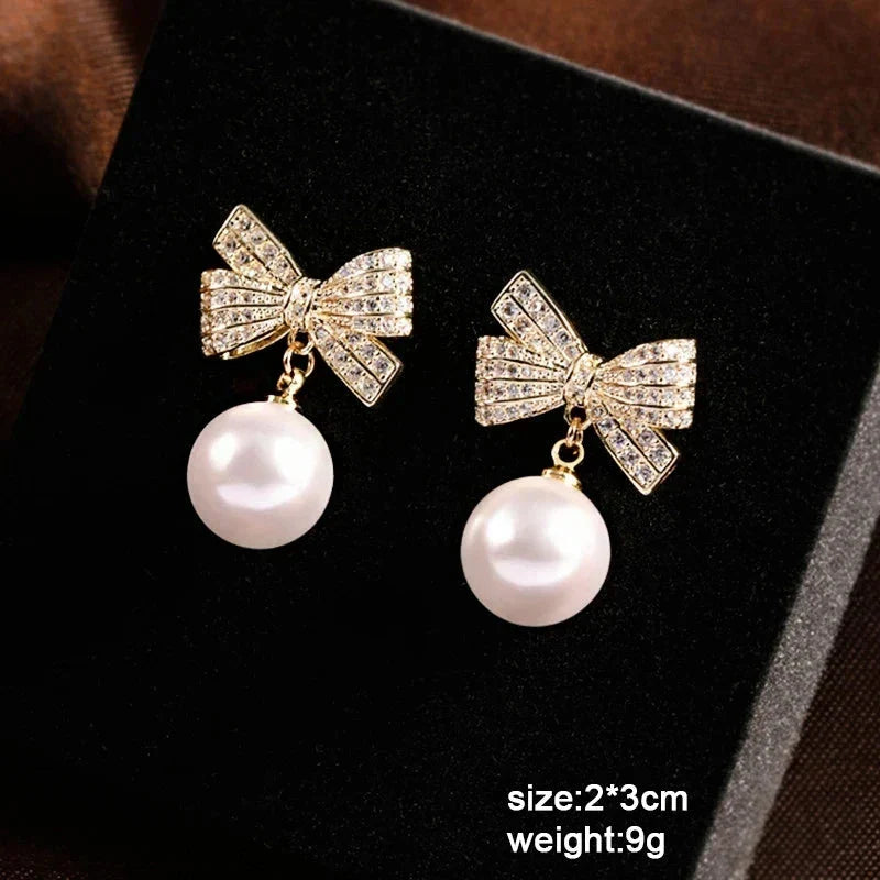 White Flower & Butterfly Dangle Earrings – Acrylic Pearl Heart Jewelry