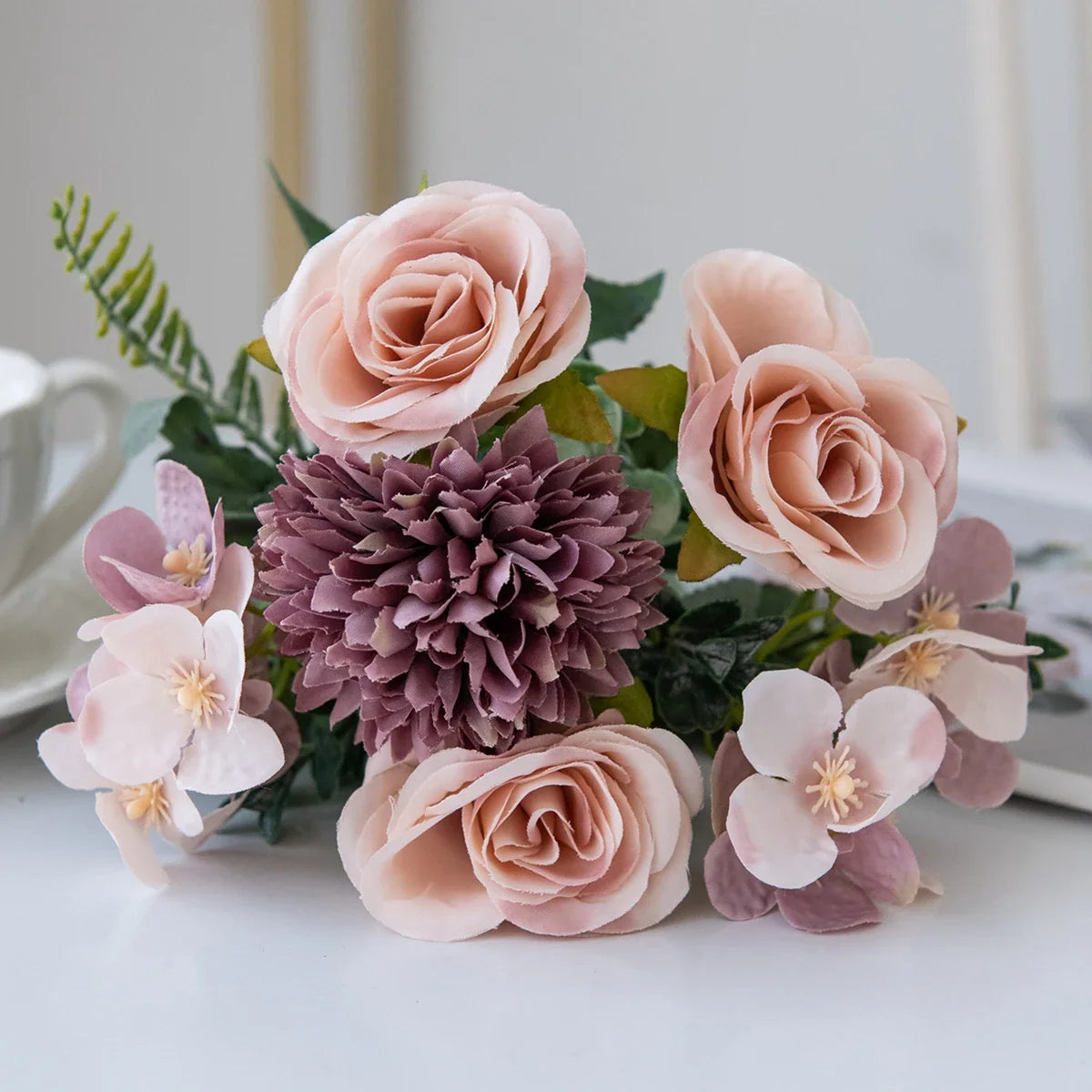Artificial Flowers Retro Silk Rose Bouquet Hydrangea Peony Vintage Bride Holding Fake Plants Home Wedding Decoration Accessories