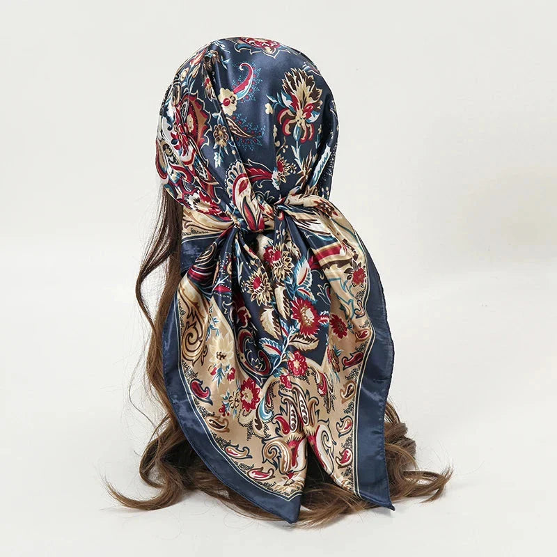 Satin Square Scarf – Elegant 2025 Print Hijab, Shawl & Hair Wrap