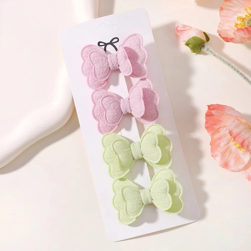 4Pcs Candy Colored Hair Clips for Girls Cute Double-Layered Bows