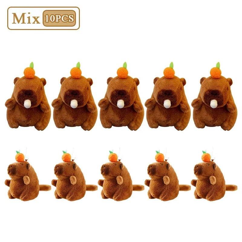 Plush Capybara Keychain – Cute Persimmon Wagging Tail Pendant Toy